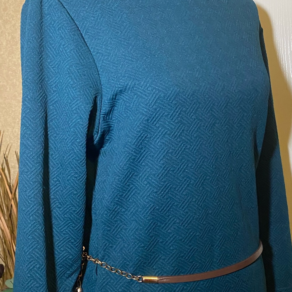NWT Beautiful periwinkle blue dress with brown tasseled belt with attached hoops - Picture 11 of 12